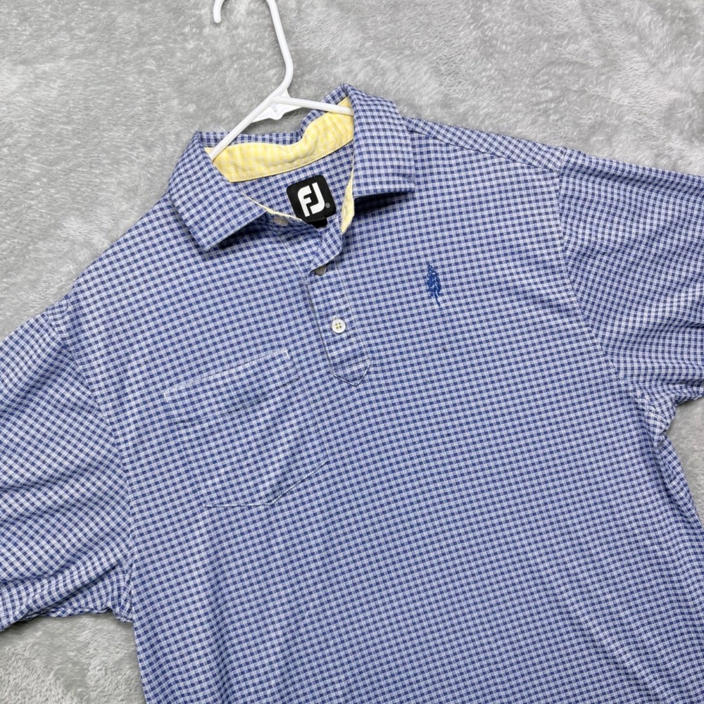 FootJoy‎ FJ Mens M Blue Gingham Golf Polo Shirt Short Sleeve Performance